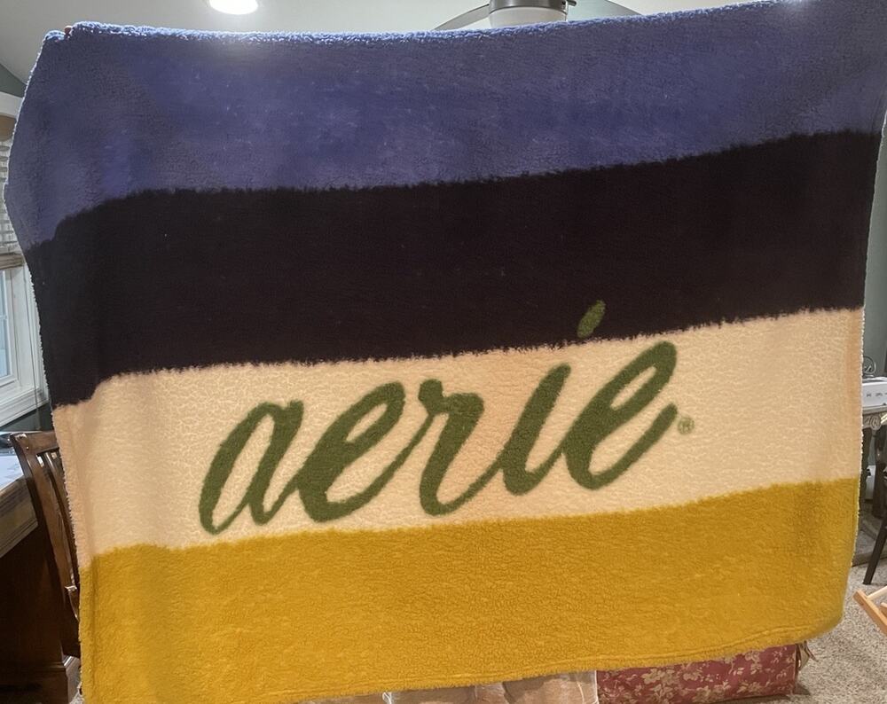 Aerie 50X60” Super Soft Tri-Color Striped Sherpa Fleece Throw Blanket Dorm Decor